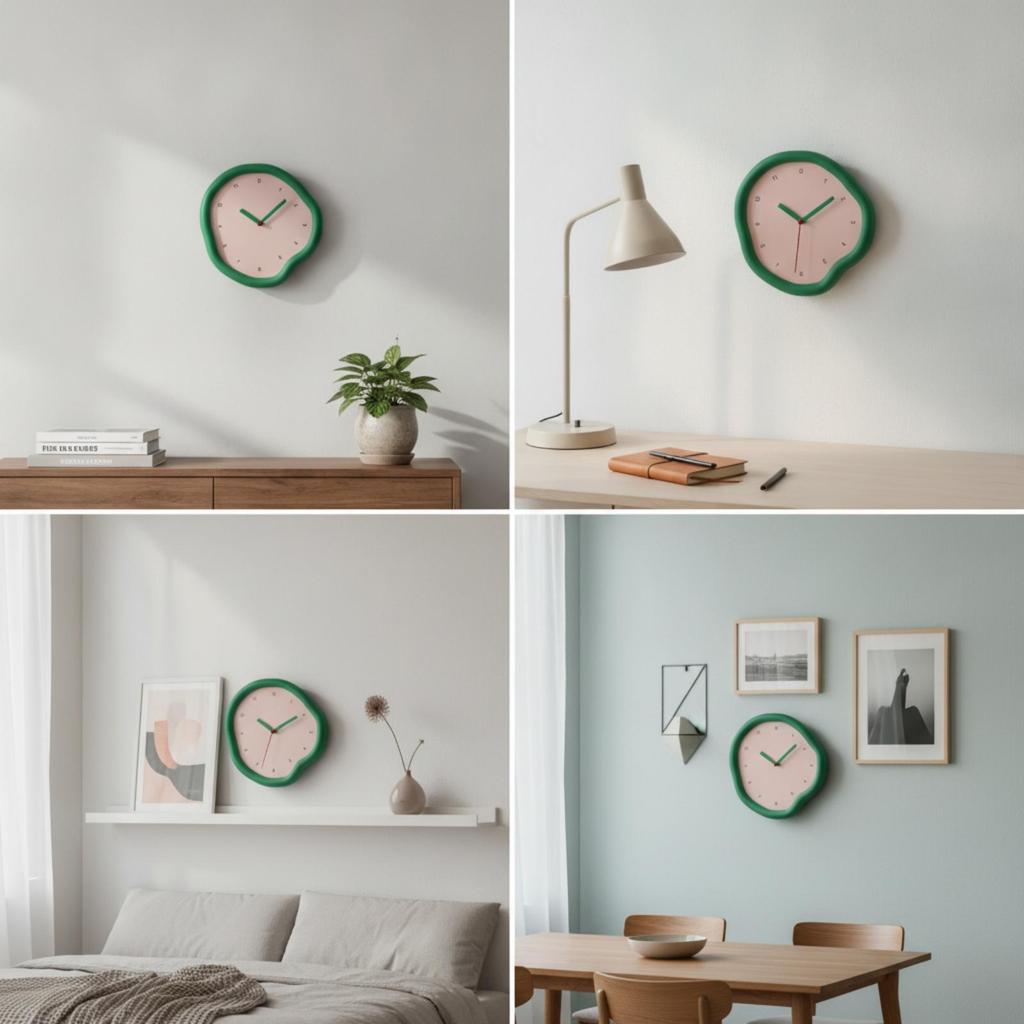 Decorative Wall Clock Organic Shape Silent Green for Living Room, Bedroom, Entryway