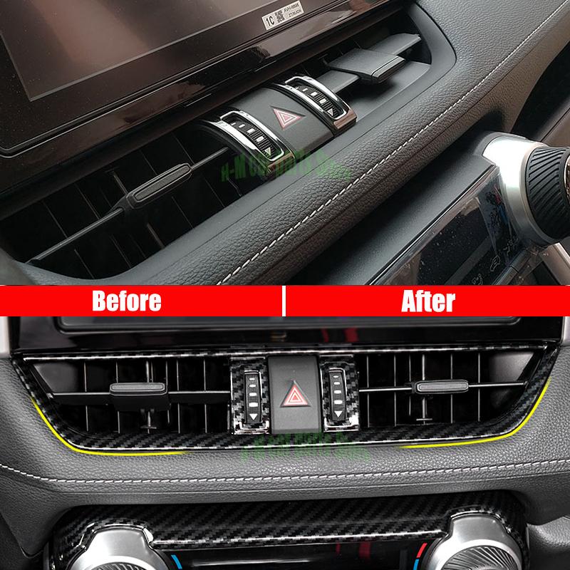 For Toy Ota RAV4   Silver  Carbon Fiber Style Interior Middle Center Console Air Condition Vent Outlet Cover Trim