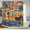 Vintage Route 66-Themed Car Shower Curtain For Bathroom Decor Pixel Art Style Retro Design Featuring Classic American Automobile