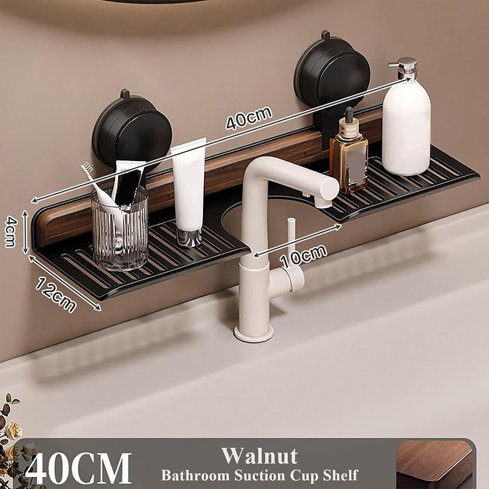 

Walnut Suction Cup Bathroom Shelf No Drilling Wall Mounted Faucet Organizer Sink Rack Heavy Duty Storage Rack Bathroom Supplies чорний