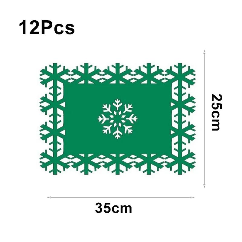 12 Stück Weihnachten Filz Platzsets Schneeflockenförmig Rutschfest Tassenuntersetzer Rot Tischsets Küchenschüsselmatte Zuhause Weihnachten Neujahr Deko