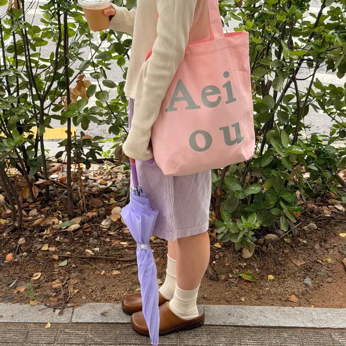 Aeiou Logo Bag (Cotton 100%) Peach Silver