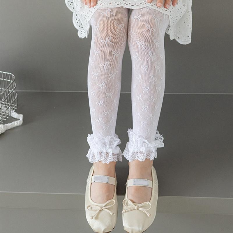 Comfortable Stretch Sweet Tights for Girls Lace Trim Soft Nylon Fabric Leggings Play Outfits Spring Summer