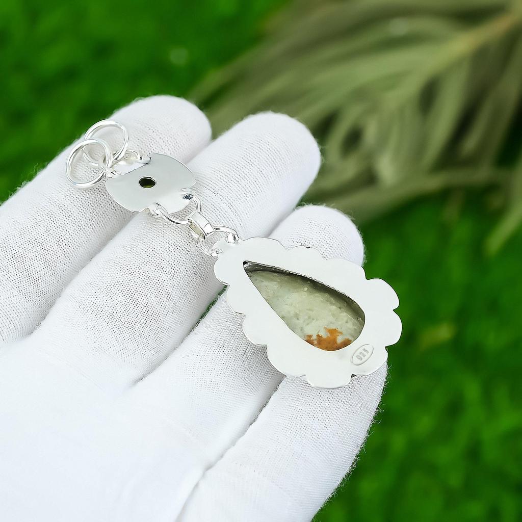 Natural Polychrome Jasper Gemstone Pendant 925 Sterling Silver Indian Jewelry