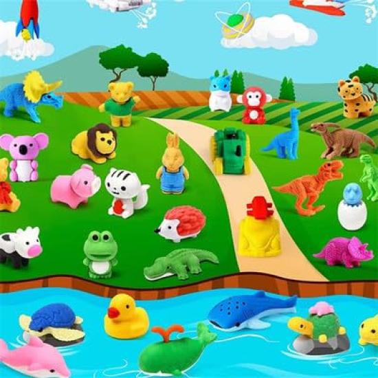 assembleable erasers for elementary school students and other Assorted animal perfect as gifts or decorations random Cute, students. designs, (50