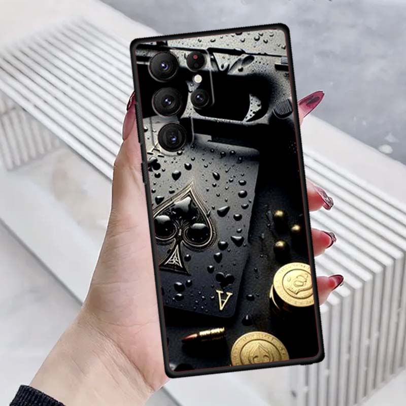 Creative poker card patterns Phone Case For Samsung Galaxy S26 S25 S24 S23 S22 S21 S20 Ultra Plus FE 5G Black Soft TPU
