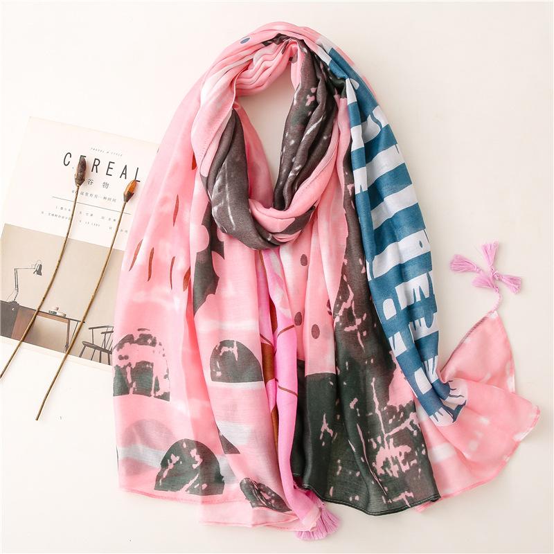 

Fashion Navy Blue Dot Floral Tassel Viscose Hijab Shawls And Wraps Female Foulards Echarpe Designer Muslim Sjaal 180*90Cm