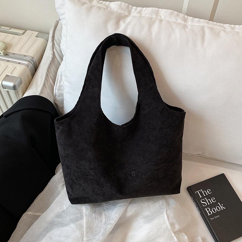 Casual Large-capacity Handbag Bag Women's 2025 New Embroidered Letter Tote Bag Corduroy Simple Underarm Bag