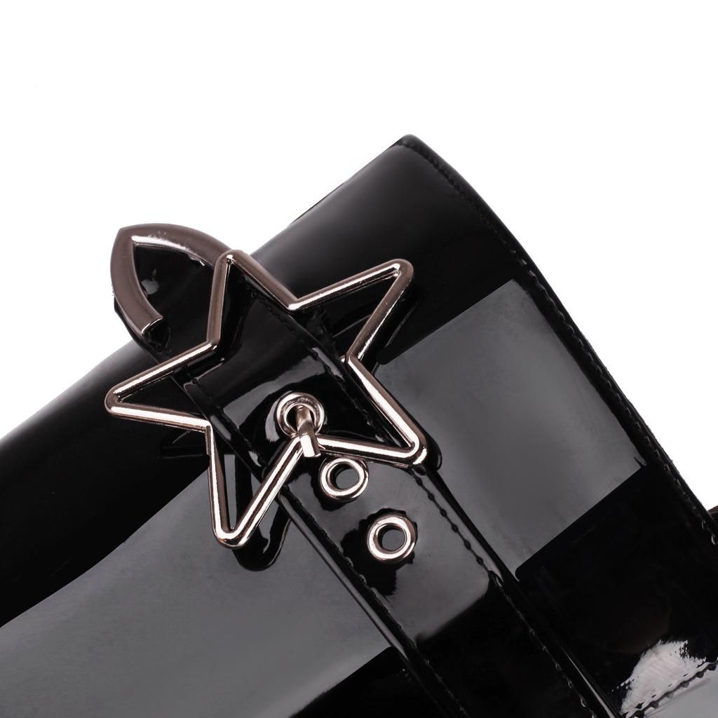 Жіночі панк бойові черевики на високій платформі, мотоциклетні черевики до середини ікри, готичні чорні масивні танкетки, зірки, важке взуття для тихої дискотеки