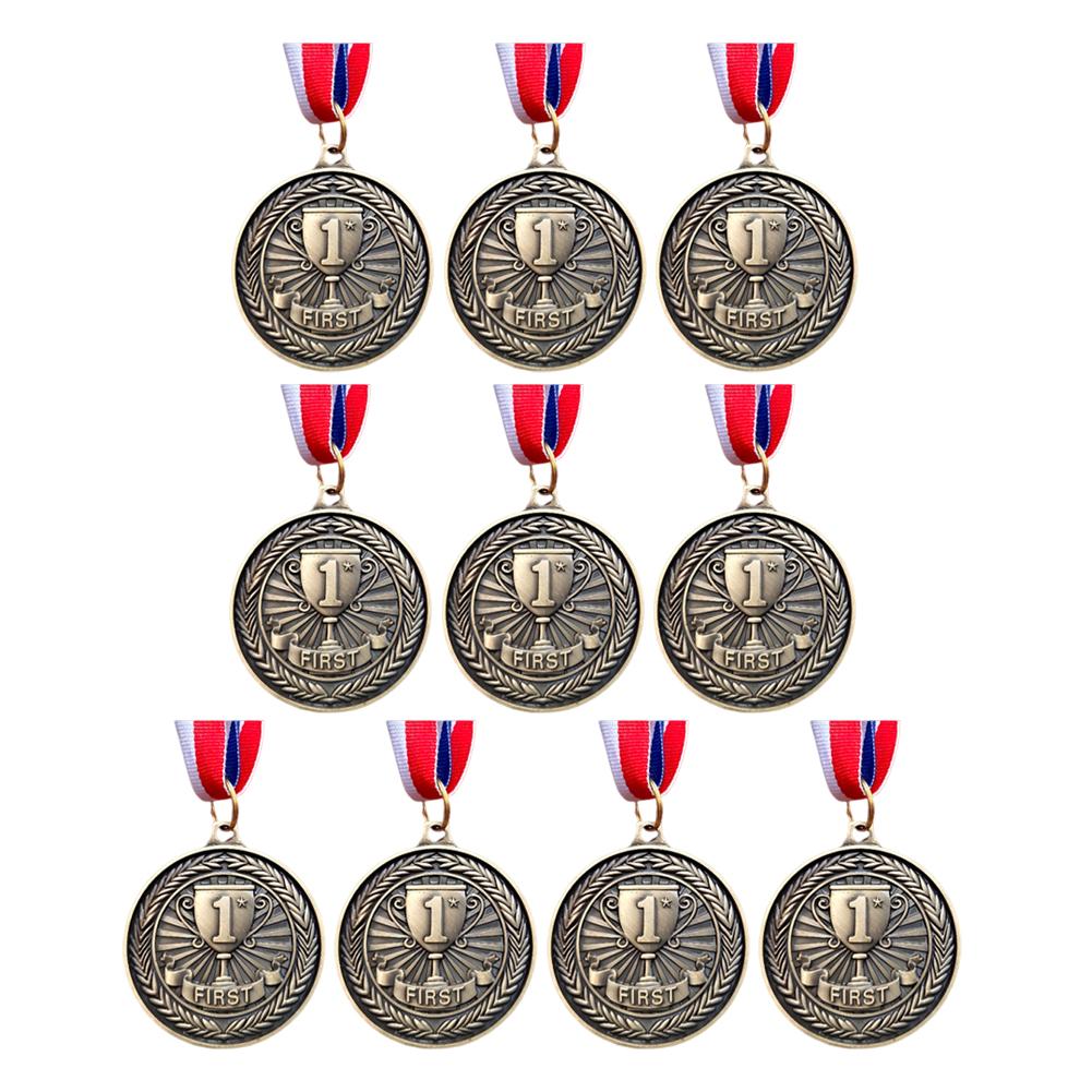 

10Pcs Gold/Silver/Bronze Medal Award Medals with Neck Ribbon Competition Prize Medals Memorial Medal for Talent Show Party Race золотий