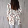 Women's Fashion Seven Sleeve Casual Lapel Back Tie Shirt Printed T-Shirt Top