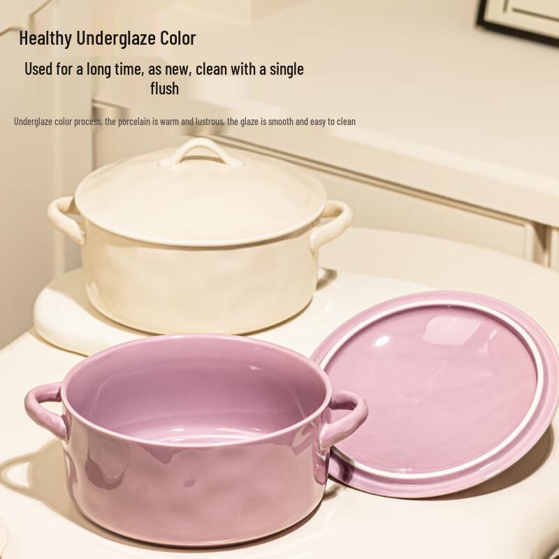 Keramische Suppenschüssel mit zwei Griffen und Deckel