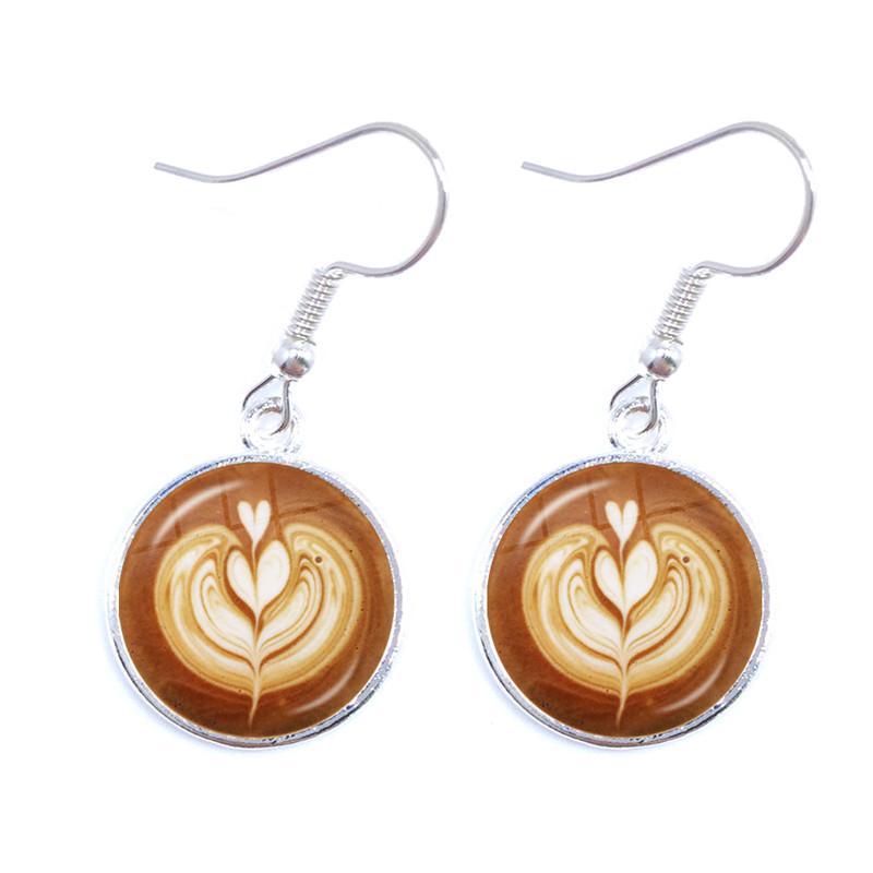 Coffee Latte Carving Love Heart Art Drop Earrings Chocolate Printing Flower Charm Jewelry For Women Gift Wholesale