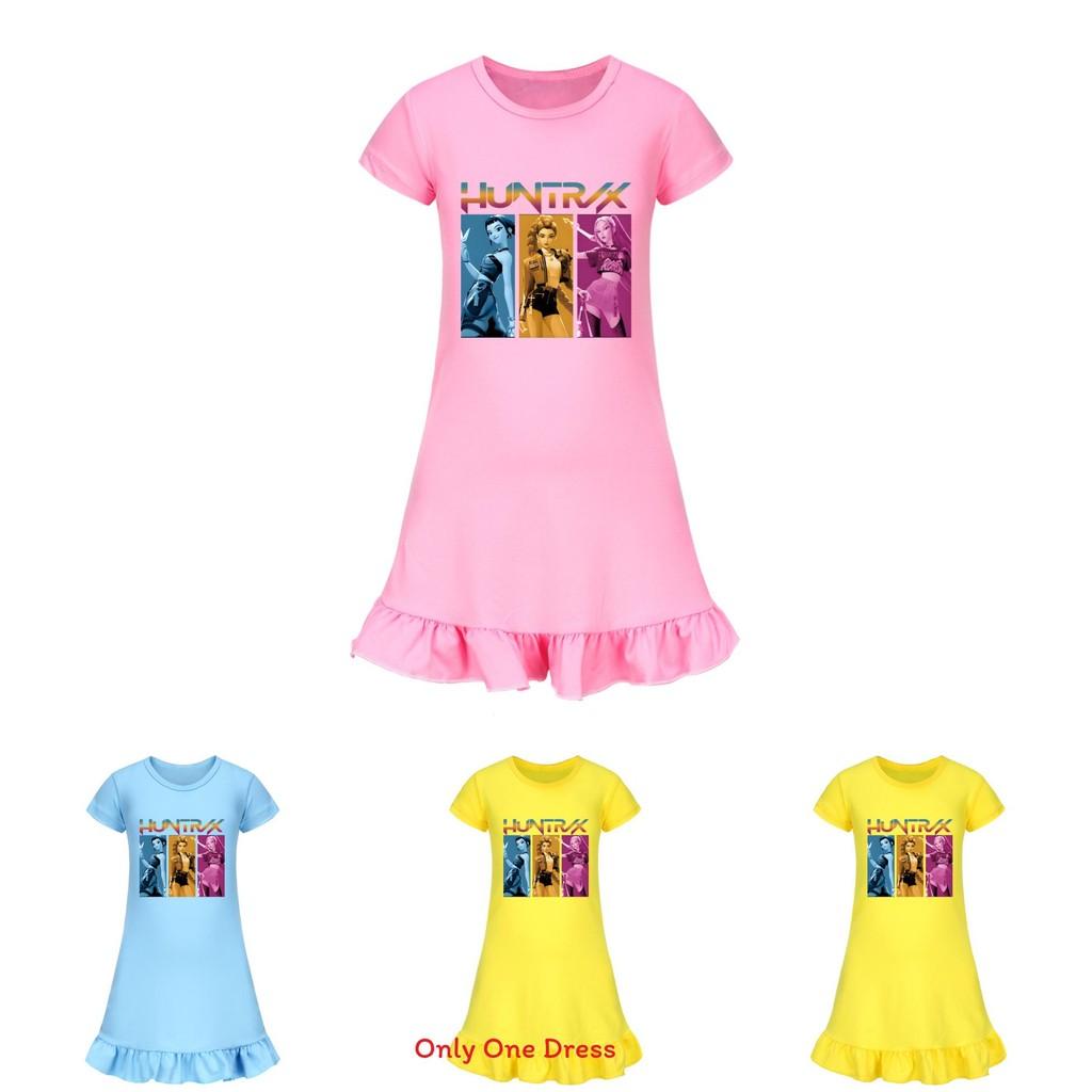 Kpop Demonenjager Meisje Korte Mouw Nachtkleding met Ruche Zoom voor Kinderkamer Comfort