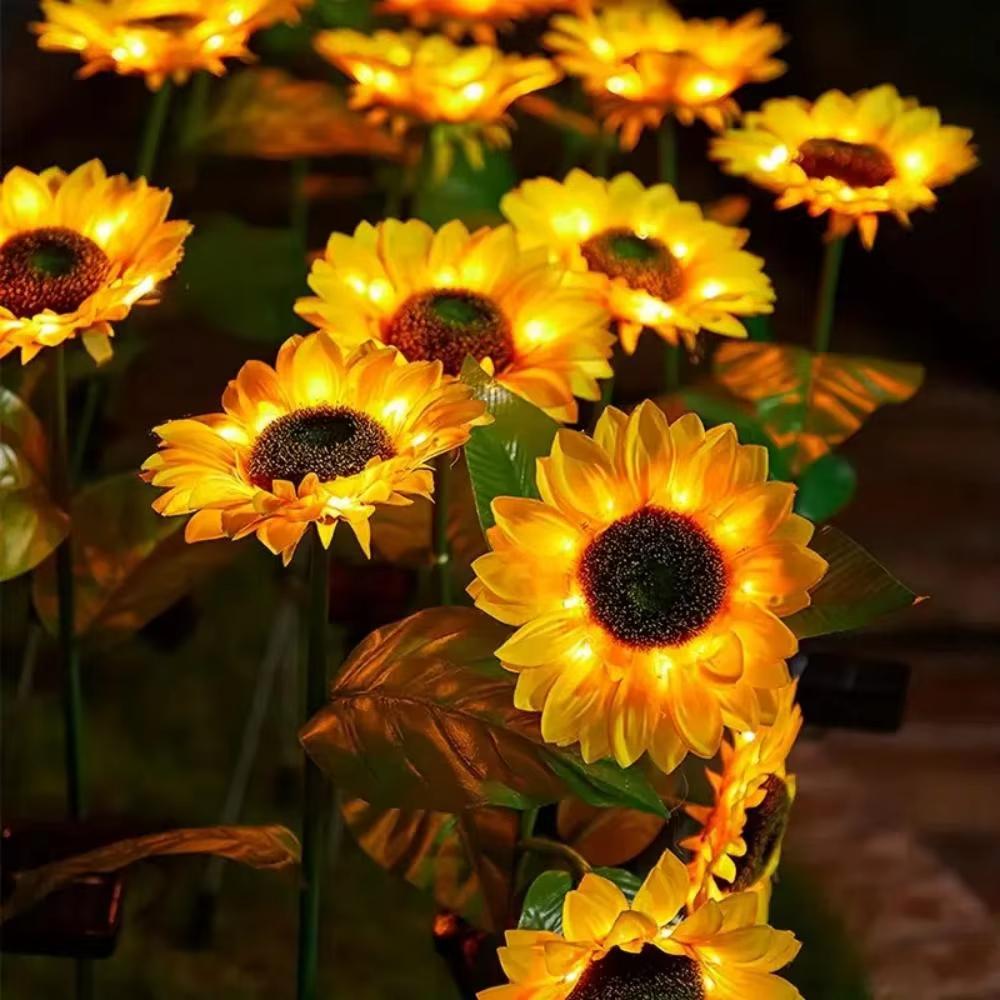 Solar Sunflower Garden Lights 1/3 Heads Waterproof Outdoor Decorative Lawn Lamp for Yard Pathway Wedding Christmas