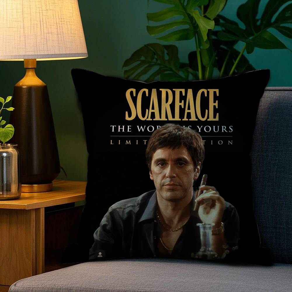 Classic S-Scarface Movie Pillow Case Plush Fabric Soft Double Sided Print Sofa Cushion Cover Throw Pillow Covers