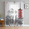 Motivo Giapponese Arte Floreale Tende da Finestra Soggiorno Tende in Tulle Decorazione Cucina Tenda Camera Bambini Trattamento Finestra