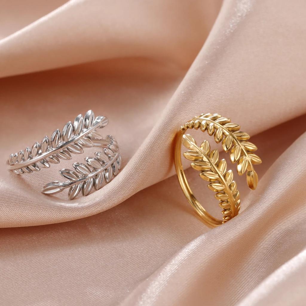Cazador Ear of Wheat Leaves Open Rings for Women Stainless Steel Rings Jewelry Anniversary Birthday Wedding Gifts 2026 Trend