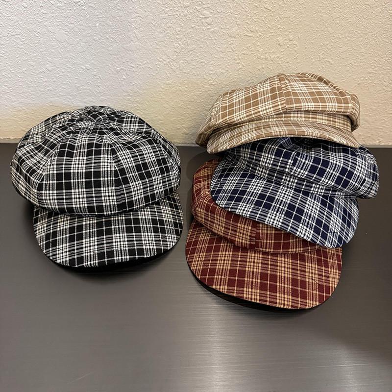 Vintage Plaid Octagonal Hat For Women With Sun Protection And Breathability For Spring And Autumn Fashion