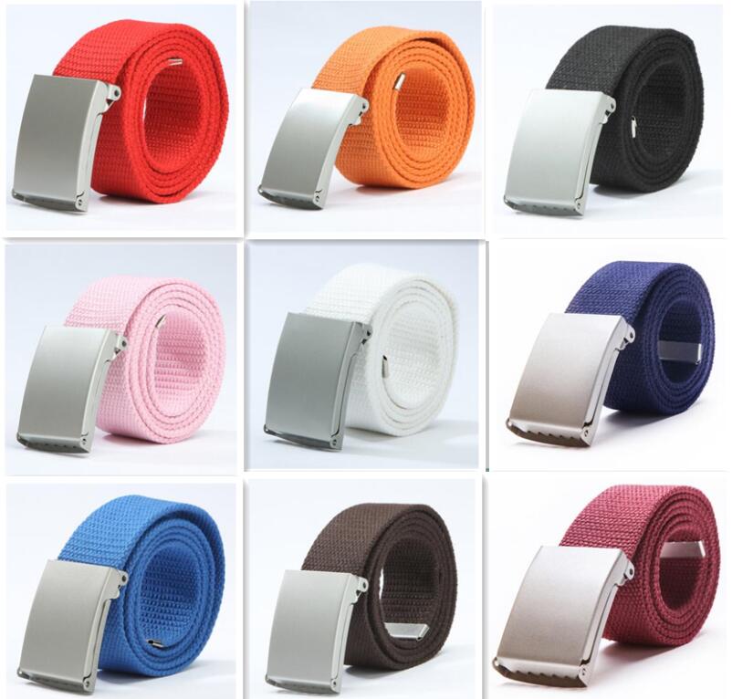 Fashion New Unisex Trousers Belts Canvas Belt Metal Buckle Men Women Boys Jeans Belts Candy Colors Top Quality Luxury Belts