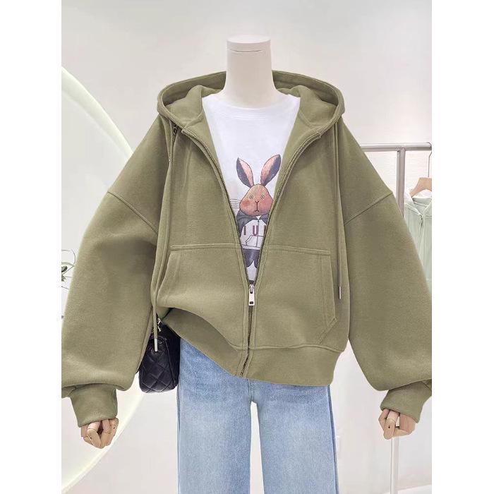 Spring/Autumn Korean Oversized Velvet Hoodie Cardigan - Stylish Zipper Sweatshirt