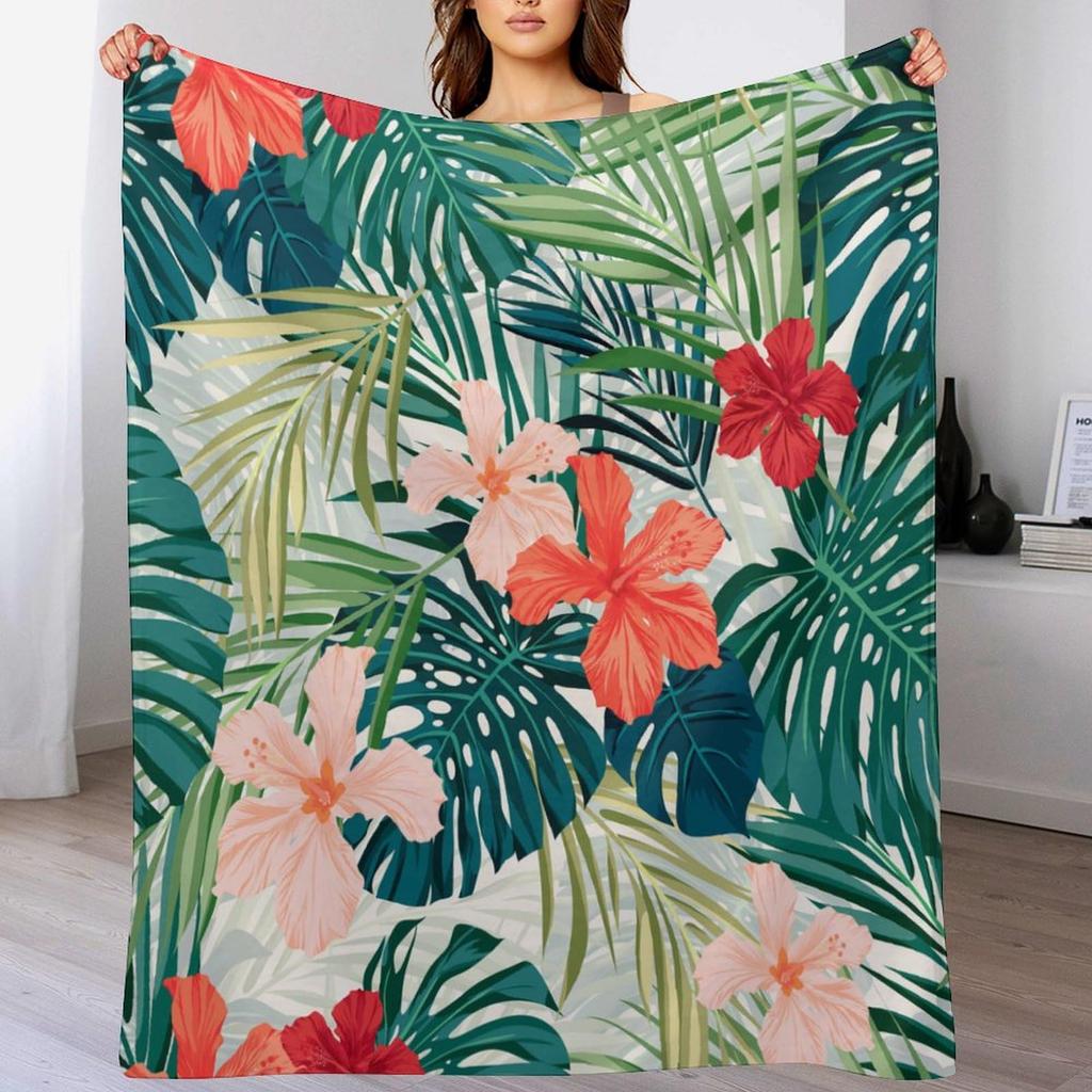 Tropical Palm Leaves Throw Blanket Ultra Soft Warm Lightweight Cozy Plush Blanket for Bed Chair Car Sofa Couch Bedroom Dorm