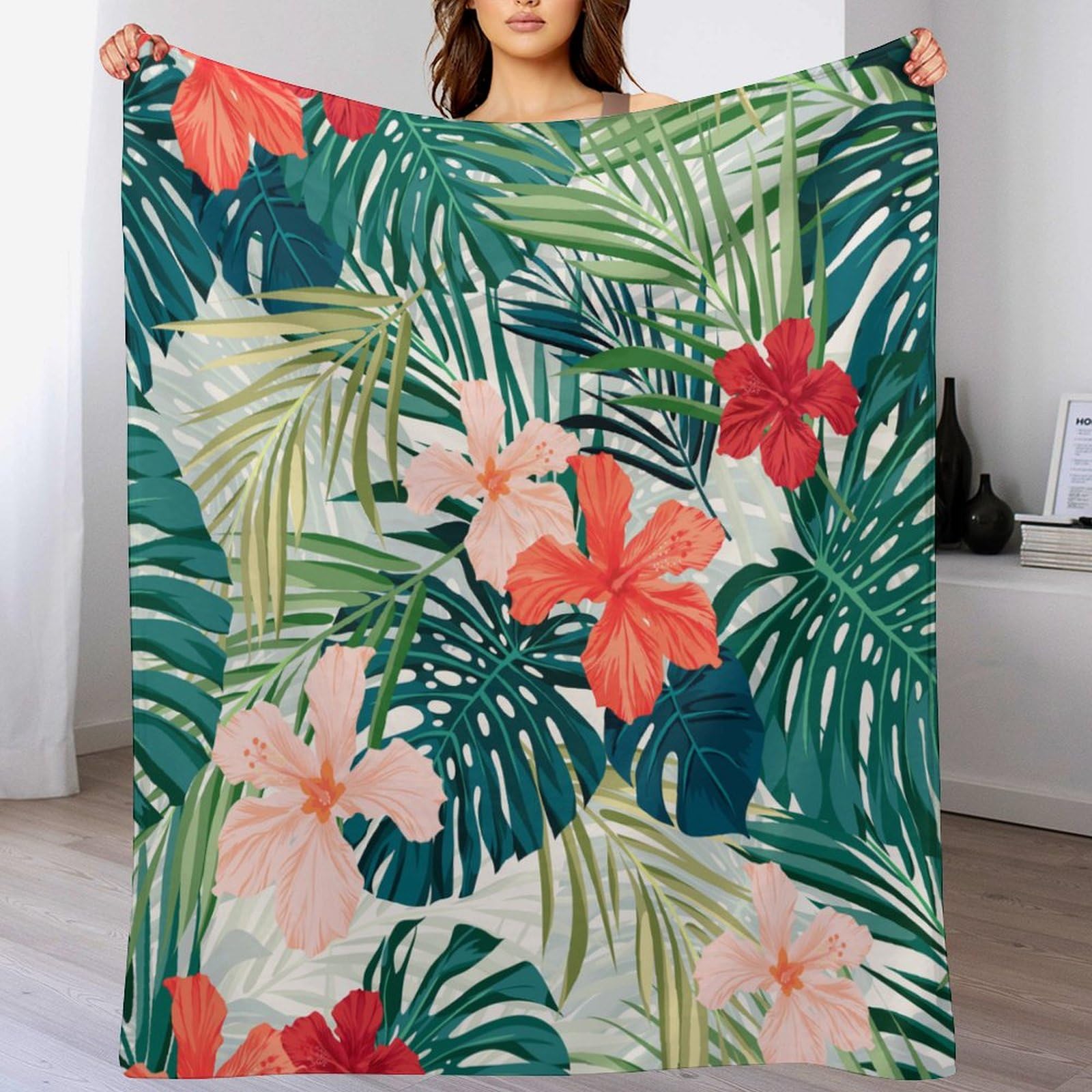 

Tropical Palm Leaves Throw Blanket Ultra Soft Warm Lightweight Cozy Plush Blanket for Bed Chair Car Sofa Couch Bedroom Dorm 75x90cm