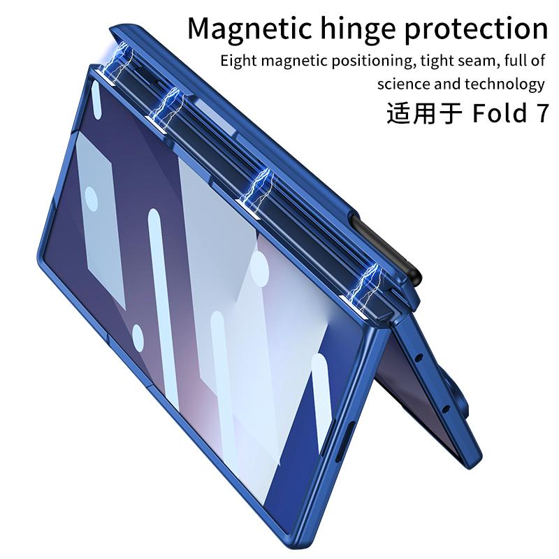 Magnetic Hinge Protection Kickstand Full Body Pen Slot Case for Samsung Galaxy Z Fold7 with Screen Glass Film +Stylus Pen