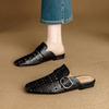 Fashion 2025 Summer Women Mules Genuine Leather Women Shoes Square Toe Chunky Heel Cover Toe Sandals Hollow Out Modern Slippers