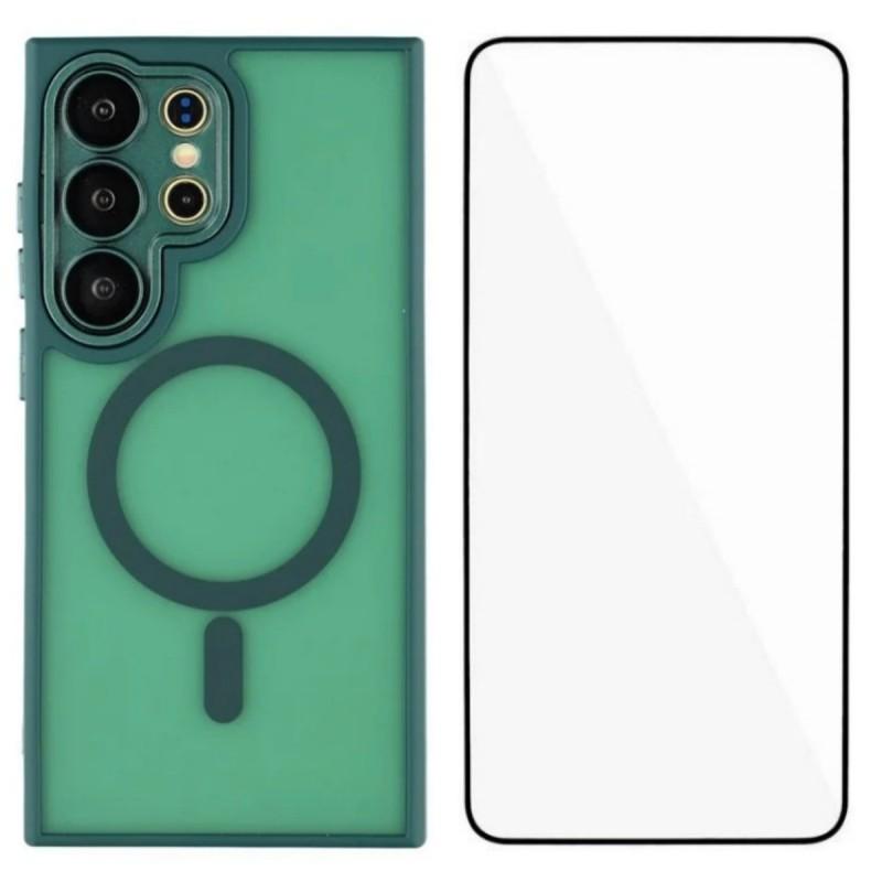 For Samsung Galaxy S23 Ultra Case Compatible with MagSafe WANLONFENG QB Series PC TPU Phone Cover with Screen Film