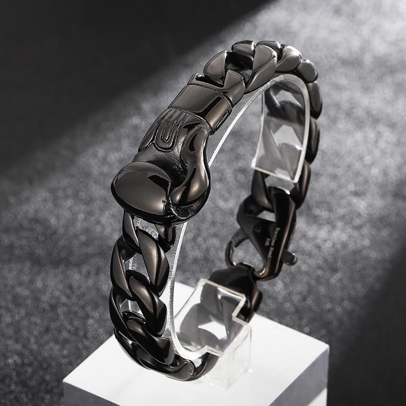 Punk-Style Men's 316L Stainless Steel Cuban Chain Bracelet with Boxing Glove Charm