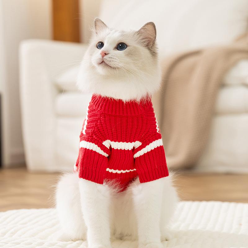 Pet Clothes Autumn and Winter Thickened Simple Pocket Striped Sweater German Cat Hairless Cat Two-legged Cat Clothes