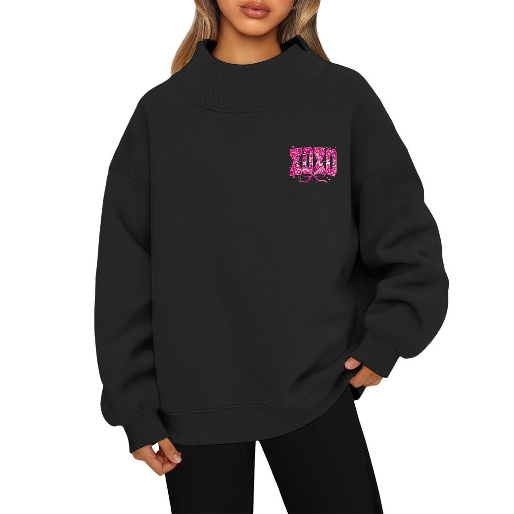 Dam Alla hjärtans dag Tryck Mode Lös Hög Krage Långärmad Enfärgad Sweatshirt Pullover