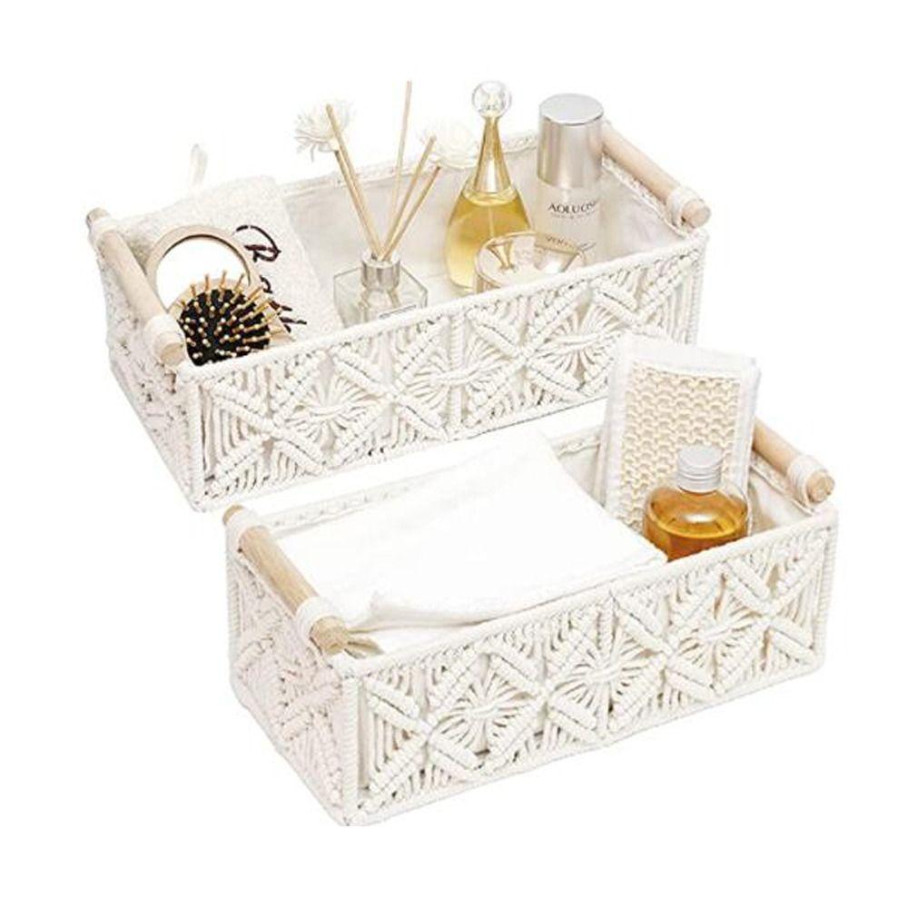 

White Macrame Storage Baskets 2 Sizes Woven Storage Basket Toilet Paper Shelf Basket Snacks L