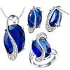 Fashion Women Rainbow Faux Topaz Pendant Necklace Earrings Ring Jewelry Set