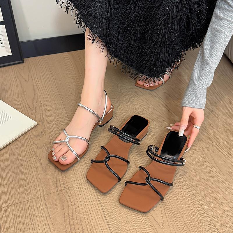 Summer Pointed Toe Rhinestone Strap Sandals Two Wear High Heels Baotou Shallow Mouth Non-slip Sexy Spicy Heel Mopping