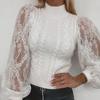 Women  Loose Casual Solid Stitching Long-Sleeved Knitted Lace Sweater