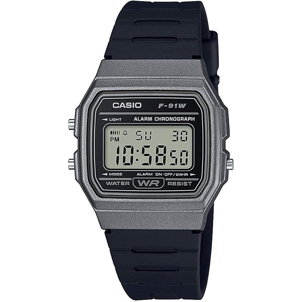 Casio F-91WM-1B Quartz Watch Unisex Metallic Gray Water Resistant Lightweight Design