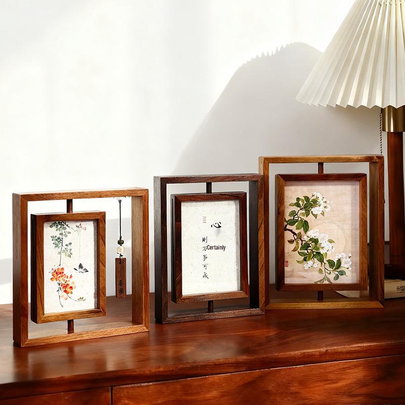 Double-Sided Rotating Transparent 7-Inch Wooden Photo Frame for Tabletop Display
