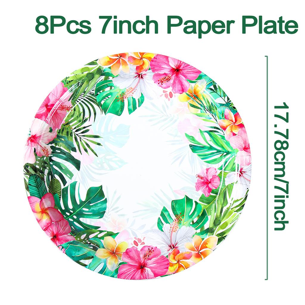 Hawaiian Leaves Flower Disposable Tableware Summer Theme Birthday Party Decor Paper Cup Napkin Tropical Hawaii Party Supplies