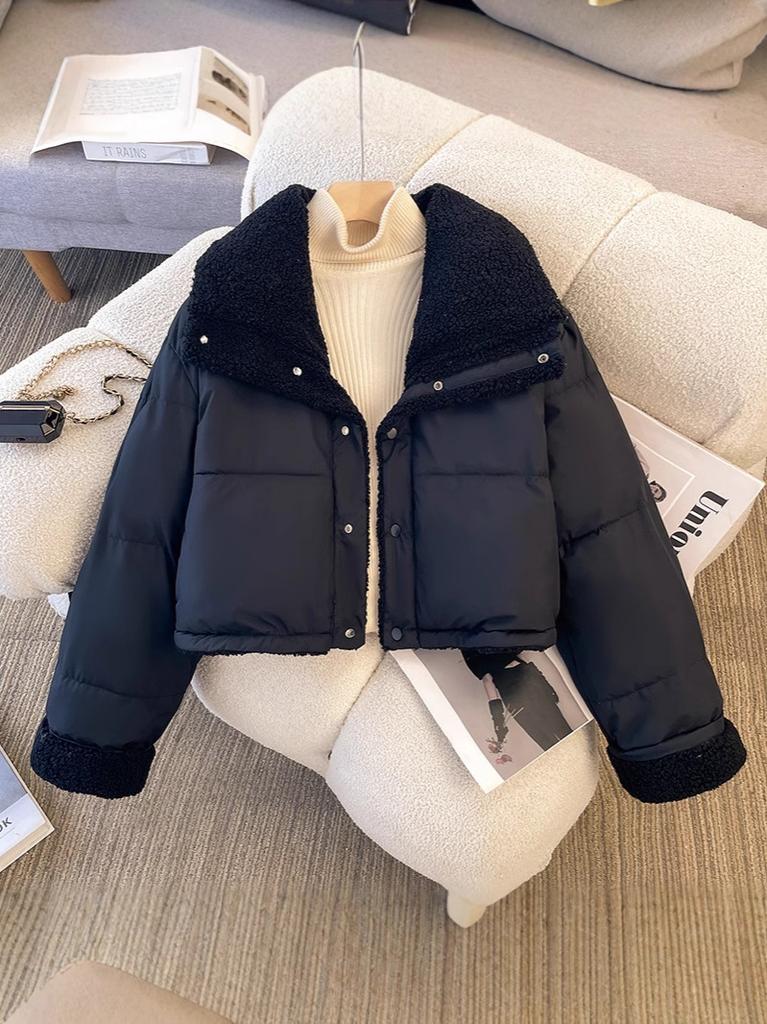 Lapel double-sided wear lamb wool down cotton-padded jacket women's autumn and winter small thickened cotton-padded jacket jacket