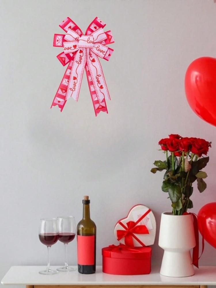 1pc Large Valentine's Day Bows for Wreath, Pink Heart Wreath Bows Valentine Love Bows for Front Door, Wedding Romance Burlap Orn