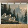 White Wolves Mountain Forest Wall Tapestry 2D Flat Printing Wildlife Art Nature Decor Home Interior Design Living Room Wallpaper