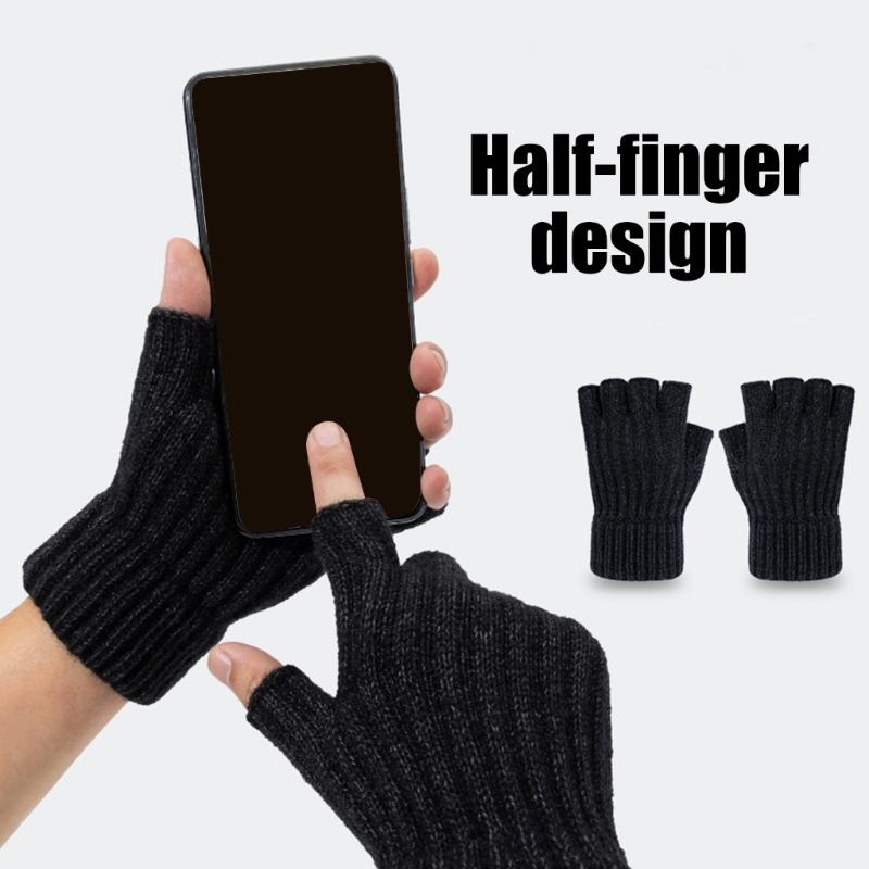 Thick Knitted Fingerless Gloves For Men Cold Weather Cycling Outdoor Activity Warm Thermals Protection