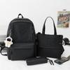 Unisex Advanced PU Schoolbags for College Students High School Elegant Black 3 Pcs Set Backpack with Study Bag Pencil Box