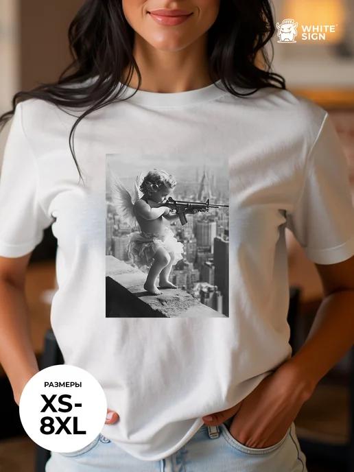 Oversized cotton T-shirt with  Cupid at Work  print S