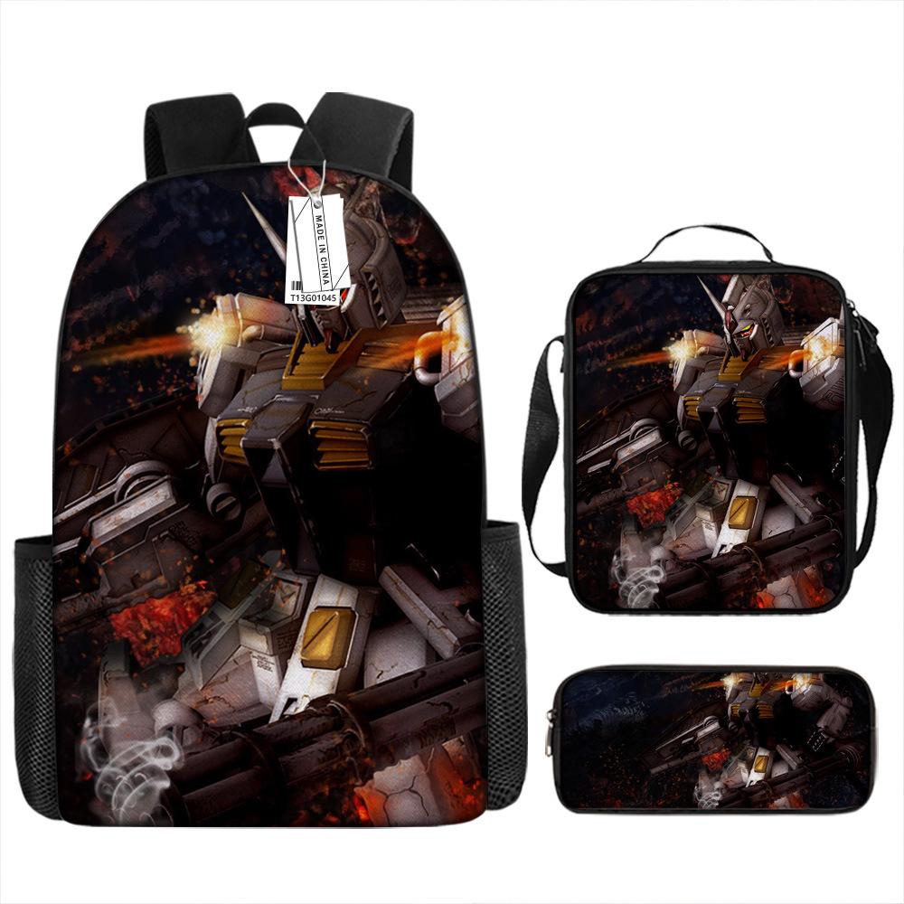 Gundam Backpack 3D Pattern Anime Backpack Student Printed School Bag Three-piece Set