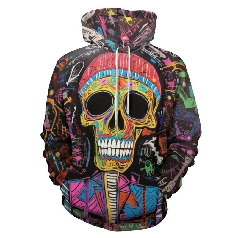 Autumn Skull Halloween Digital Printed Sweatshirt Fashion Thin Men's Pullover Hoodie