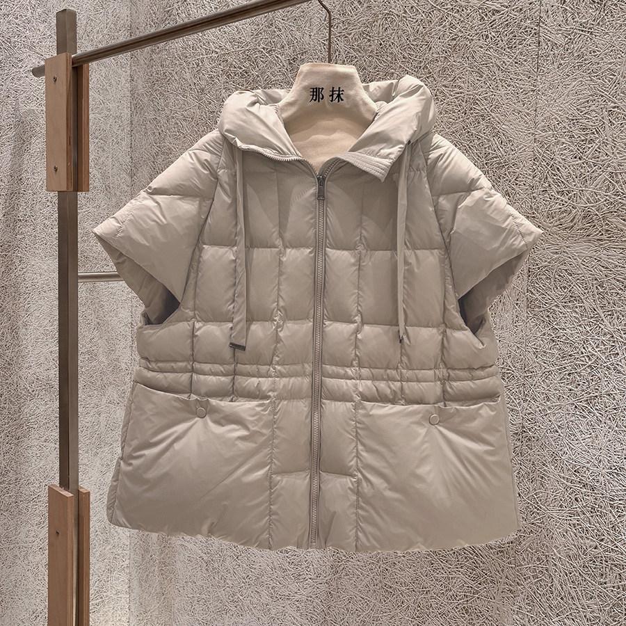 Autumn and winter short-sleeved down vest women's winter clothing new casual hooded white duck down inner drawstring waist jacket tide