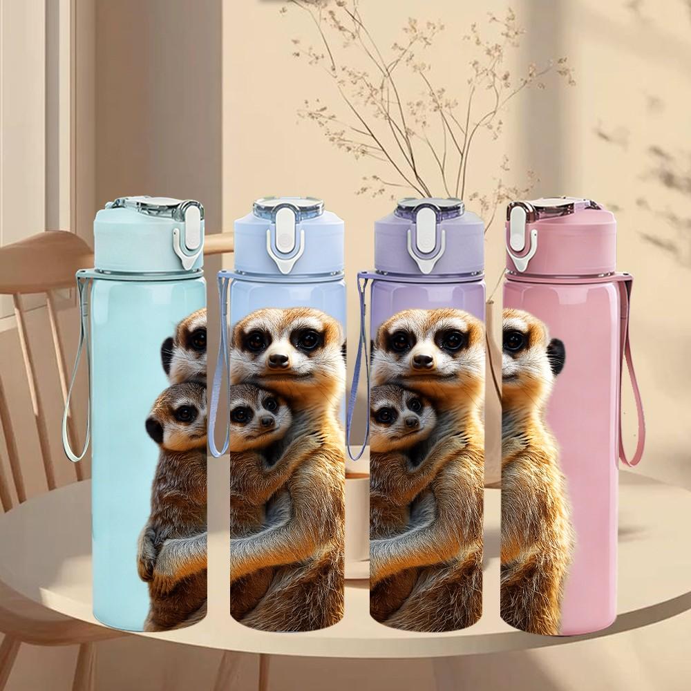 1PC Cute Meerkat Animal Portrait 750ml Color Plastic Sports Water Bottle Leakproof Flip Straw Lid Suitable for Sports Office Home Use
